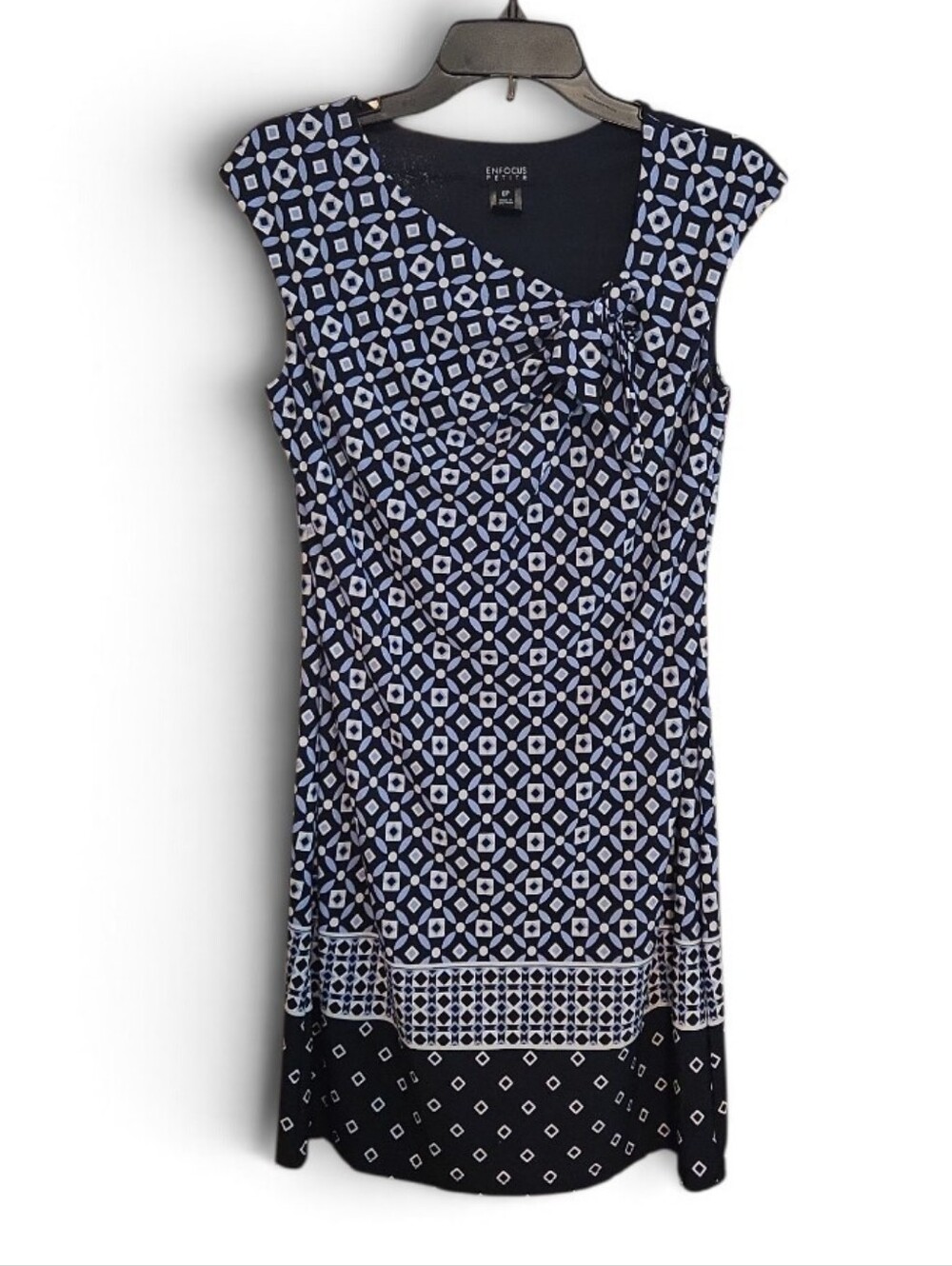 Enfocus Navy and White Geometric Print Cap-Sleeve Mini Dress Size 6P